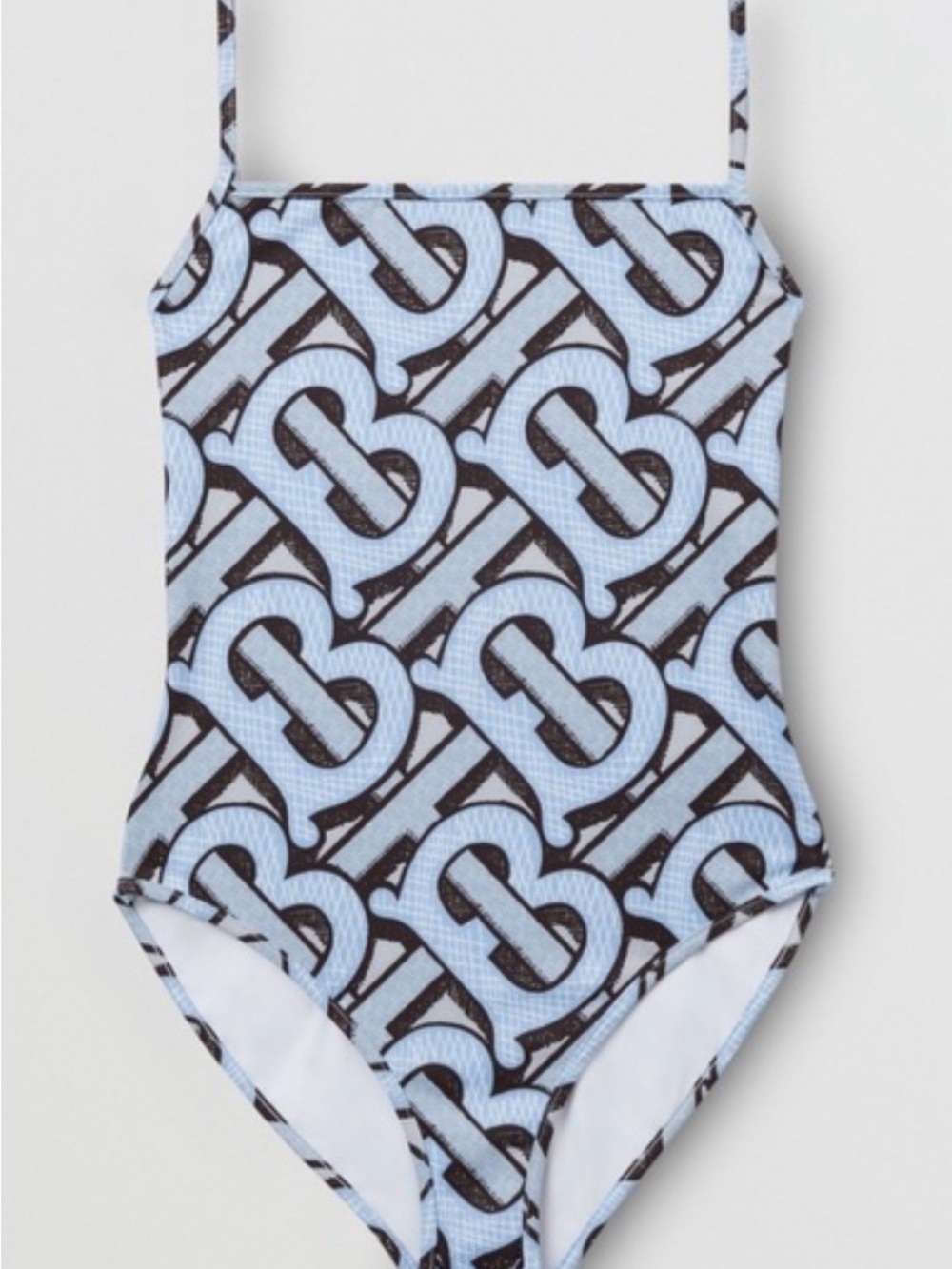 NWT | Burberry Light Blue and Black Monogram One-Piece Swimsuit
